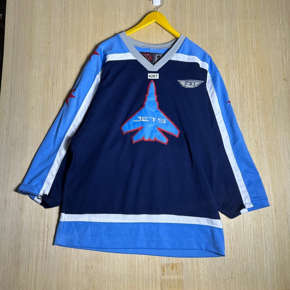 Vintage Winnipeg Jets Jersey Mens Small Blue Long Sleeve Graphic Print 90s